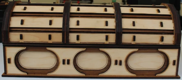 A wooden box with some brown leather handles